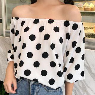 Polka Dot Off-shoulder Blouse White - One Size
