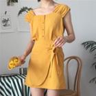 Set: Sleeveless Buttoned Top + Tie-waist Skirt