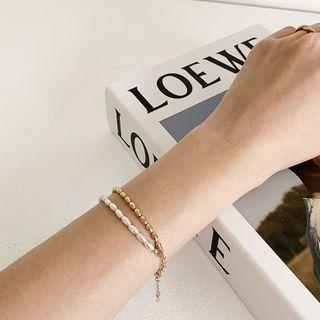 Double-strand Bead Bracelet Gold - One Size