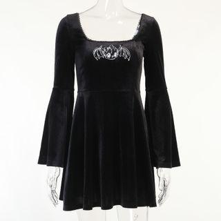 Bell-sleeve Graphic Print Mini A-line Dress