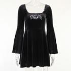 Bell-sleeve Graphic Print Mini A-line Dress