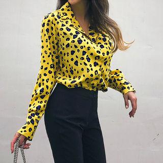 Notched-lapel Leopard Blouse