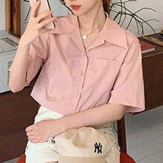 Short-sleeve Plain Crop Shirt