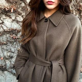 Hand Made Wool Blend Long Mac Coat With Sash