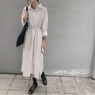 Plain Midi Shirt Dress / Knit Vest