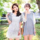 Lace-sleeve Printed A-line Dress