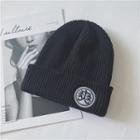 Applique Knit Beanie Black - One Size