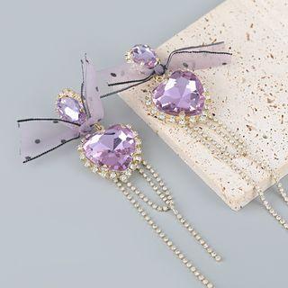 Rhinestone Fringed Heart Drop Earring Purple - One Size