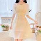 Off-shoulder Elbow-sleeve A-line Chiffon Dress