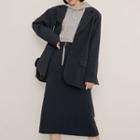 Set: Buttoned Blazer + A-line Midi Skirt