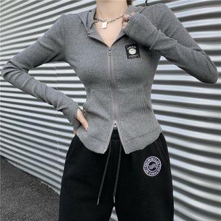 Hooded Long-sleeve Zip-up T-shirt