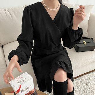 Plus Size Wrap-front Frill-hem Dress