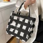 Plaid Canvas Tote Bag Black - One Size