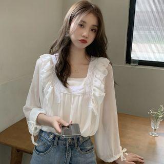 Square-neck Ruffle Shirt