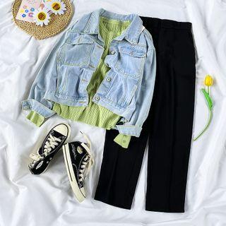 Denim Jacket / Knit Top / Harem Pants