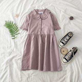 Peter-pan Collar Frilled Trim Midi Dress Purple - One Size