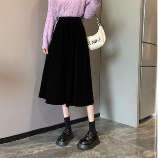 Plain Velvet A-line Midi Skirt