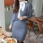 Knit Set: Faux-pearl Cardigan + Skirt