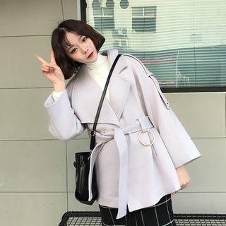 Plain Loose-fit Lapel Woolen Coat