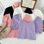Puff-sleeve V-neck Crop Top In 7 Colors