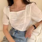 Square-neck Short-sleeve Dotted Blouse White - One Size
