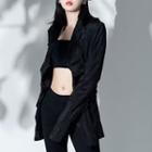 Shirred Cropped Shirt Black - One Size