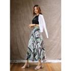Scarf-print Silky Long Flare Skirt