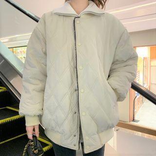 Fleece Baseball Jacket Reversible - White & Gray - One Size