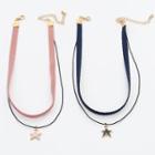 Alloy Star Pendant Layered Choker Strap & Line & Pink Star - One Size