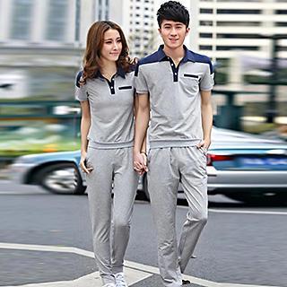 Set: Two Tone Couple Matching Polo Shirt + Sweatpants