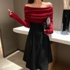 Off Shoulder Sweater / A-line Midi Skirt