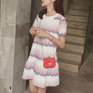 Set: Plain Slipdress + Embroidered Short-sleeve Dress