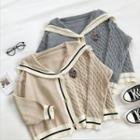 Color-block Long-sleeve Cable-knit Cardigan