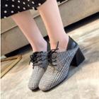 Block-heel Plaid Lace-up Shoes