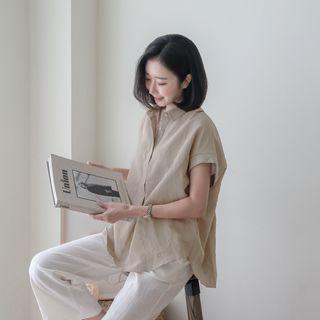 Cuff-sleeve Linen Shirt