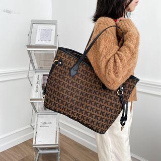 Quilted Panel Tote Bag Coffee - One Size