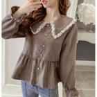 Bell-sleeve Lace Trim Collar Blouse