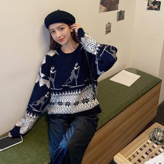 Patterned Knit Sweater + Wide-leg Pants