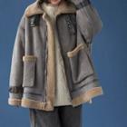 Fleece-lined Faux Leather Zip-up Biker Jacket