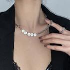 Rhinestone Necklace White Circle - Silver - One Size