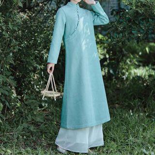 Long-sleeve Traditional Chinese Maxi Shift Dress