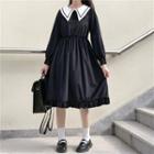 Long-sleeve Peter Pan Collar Loose Fit Dress As Shown In Figure - One Size