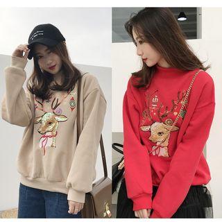 Mock Neck Embroidered Sweatshirt