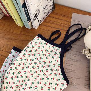 Contrast-trim Cherry-pattern Camisole Top