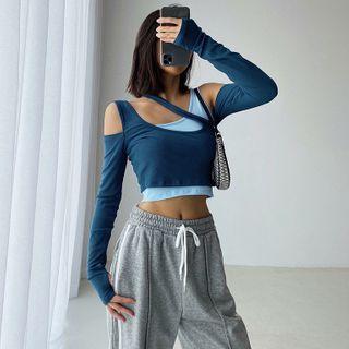 Mock Two-piece Colorblock Crop T-shirt