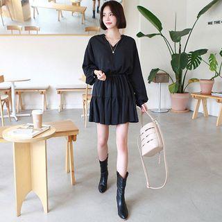 Open-placket Silky Tiered Dress