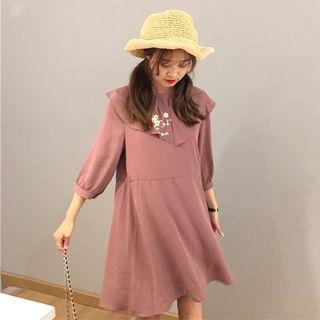 Floral Embroidered 3/4-sleeve A-line Dress