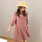 Floral Embroidered 3/4-sleeve A-line Dress