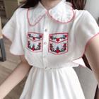 Short-sleeve Floral Embroidered A-line Shirtdress