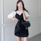 Bell-sleeve Chiffon Blouse/ Ruched Slim Fit Mini Dress